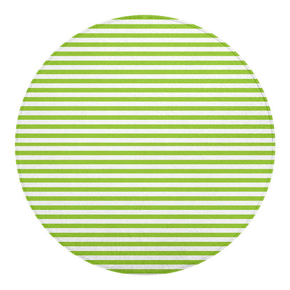 Green And White Striped Pattern Print Round Blanket