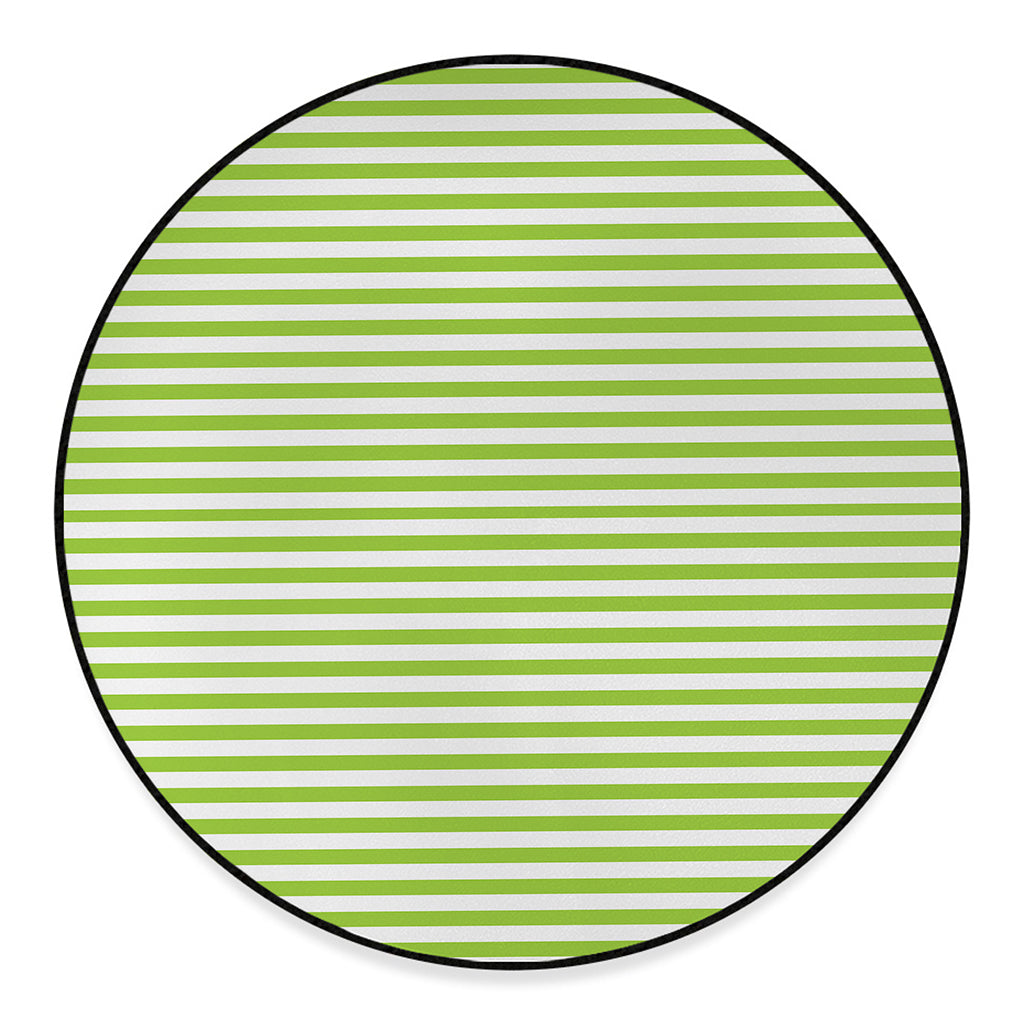 Green And White Striped Pattern Print Round Floor Mat