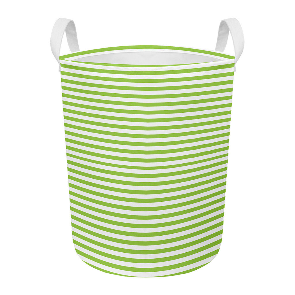 Green And White Striped Pattern Print Round Laundry Basket