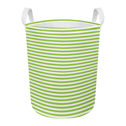 Green And White Striped Pattern Print Round Laundry Basket