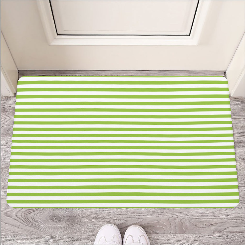 Green And White Striped Pattern Print Rubber Doormat