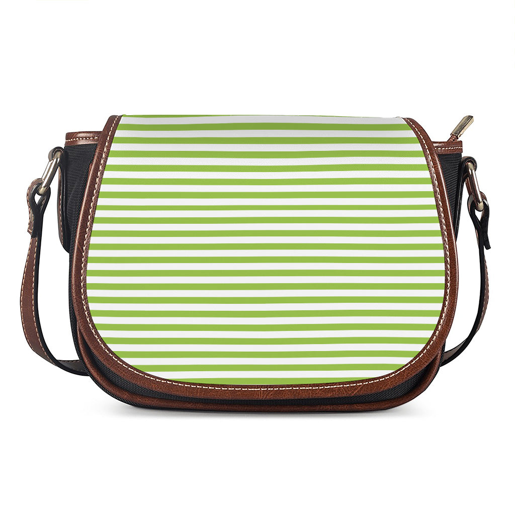 Green And White Striped Pattern Print Saddle Bag