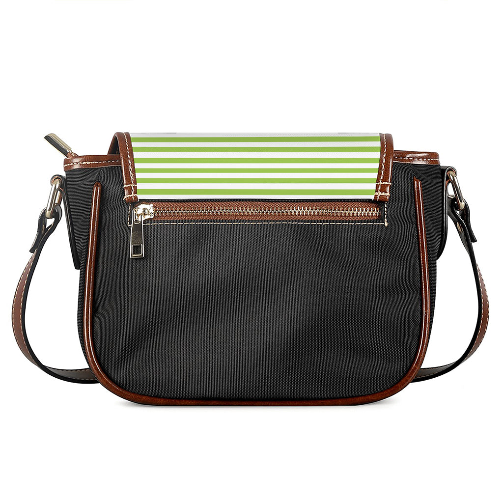 Green And White Striped Pattern Print Saddle Bag
