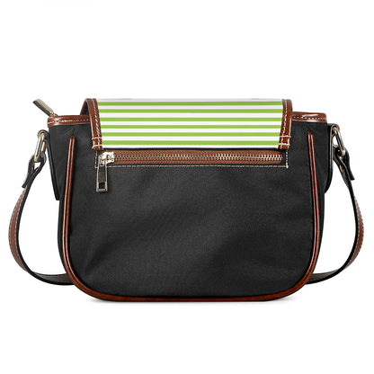 Green And White Striped Pattern Print Saddle Bag