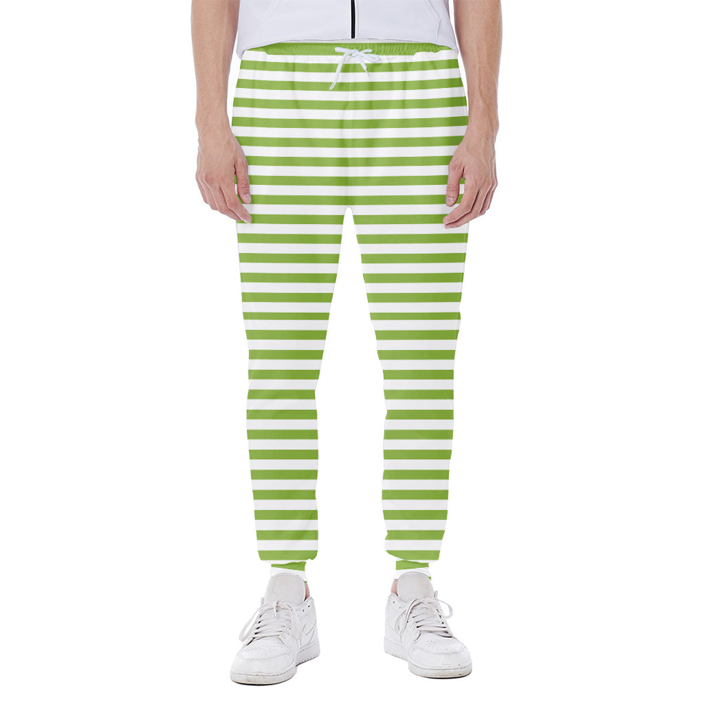 Green And White Striped Pattern Print Scuba Joggers
