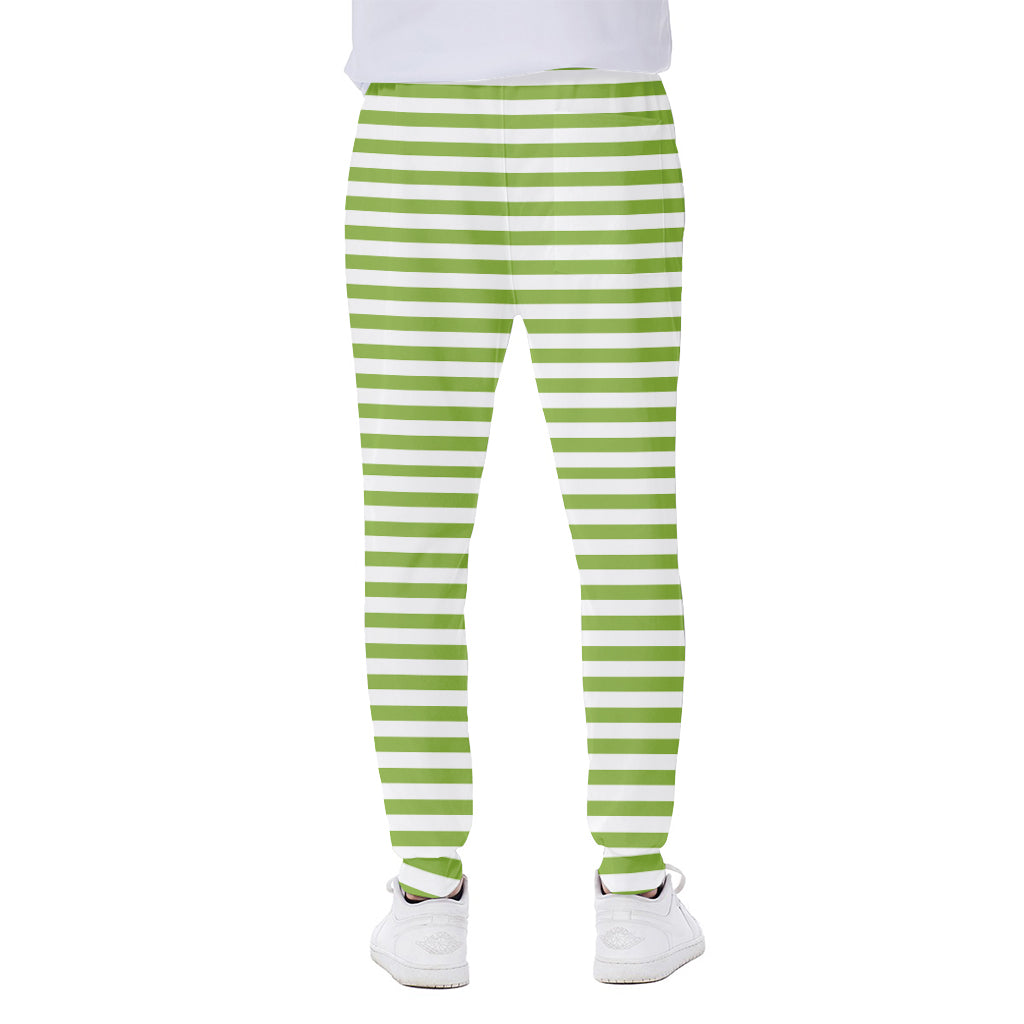 Green And White Striped Pattern Print Scuba Joggers