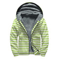 Green And White Striped Pattern Print Sherpa Lined Zip Up Hoodie