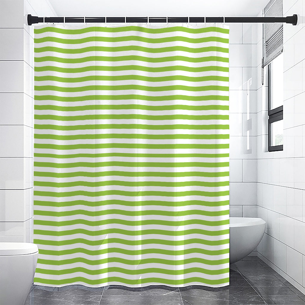 Green And White Striped Pattern Print Shower Curtain