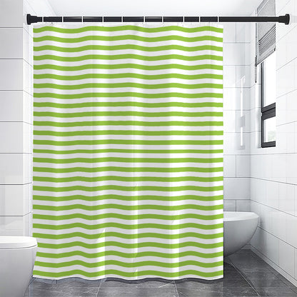 Green And White Striped Pattern Print Shower Curtain