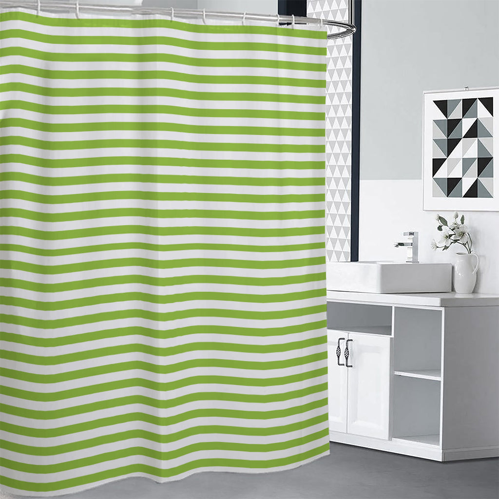 Green And White Striped Pattern Print Shower Curtain