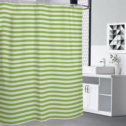 Green And White Striped Pattern Print Shower Curtain