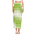 Green And White Striped Pattern Print Side Slit Maxi Skirt