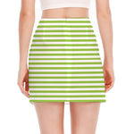 Green And White Striped Pattern Print Side Slit Mini Skirt