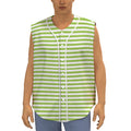 Green And White Striped Pattern Print Sleeveless Baseball Jersey
