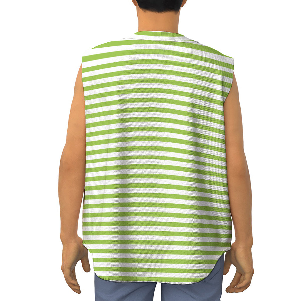 Green And White Striped Pattern Print Sleeveless Baseball Jersey