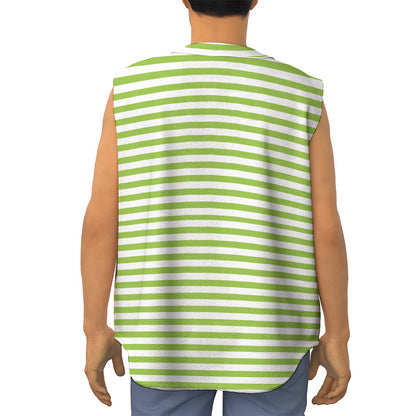 Green And White Striped Pattern Print Sleeveless Baseball Jersey