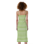 Green And White Striped Pattern Print Slim Fit Midi Cami Dress