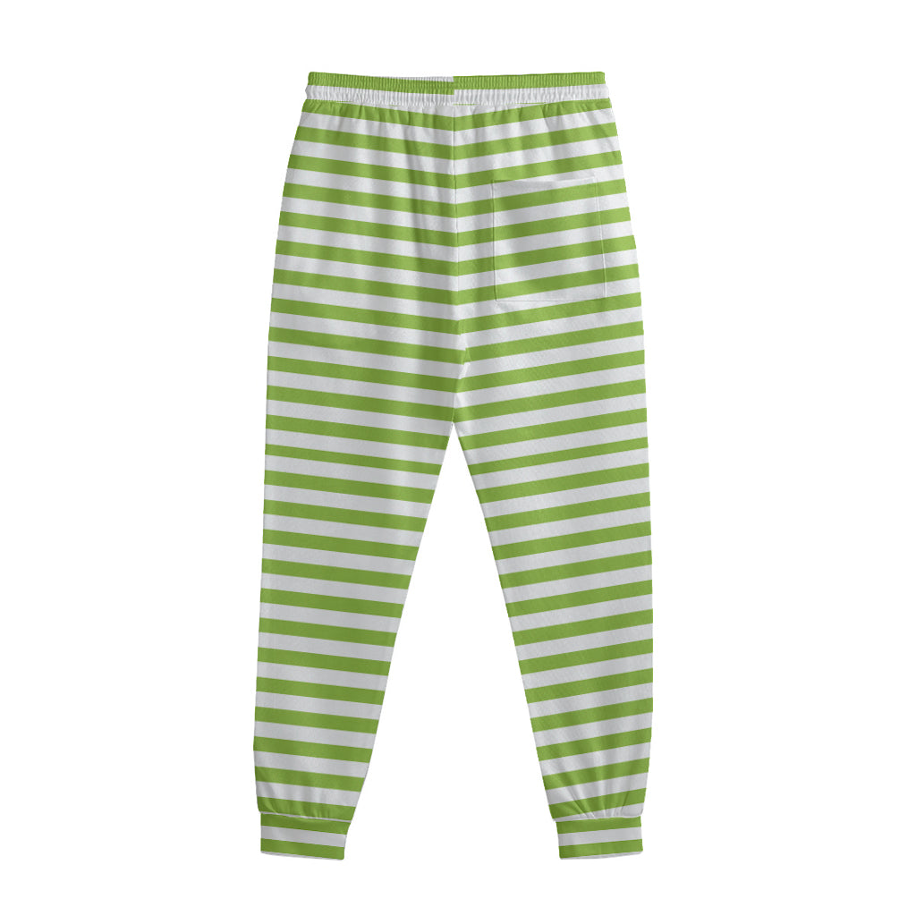 Green And White Striped Pattern Print Sweatpants