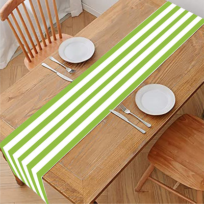 Green And White Striped Pattern Print Table Runner