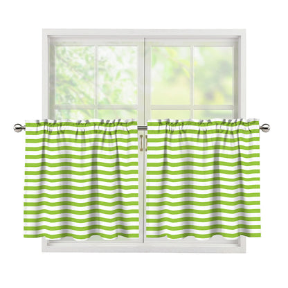 Green And White Striped Pattern Print Tier Curtains