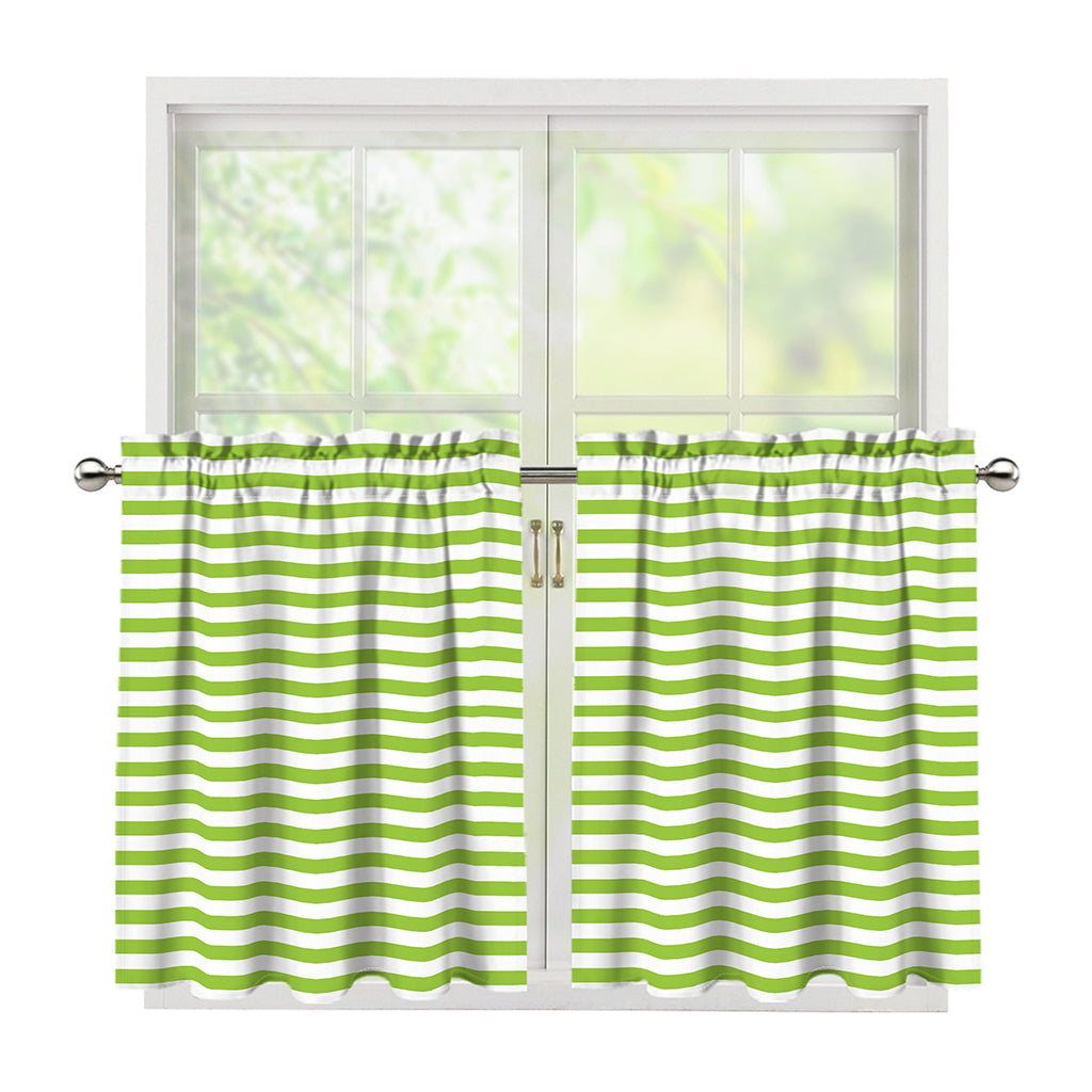 Green And White Striped Pattern Print Tier Curtains