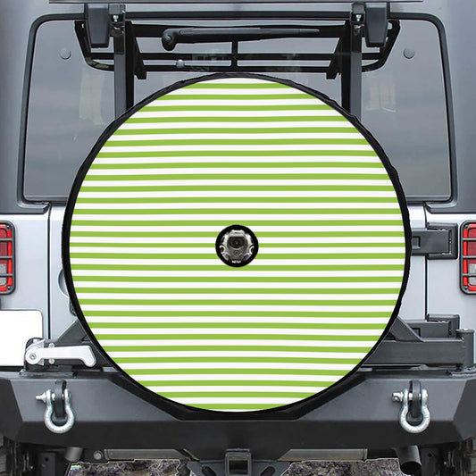 Green And White Striped Pattern Print Tire Cover With Camera Hole
