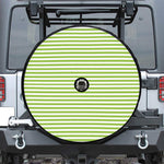 Green And White Striped Pattern Print Tire Cover With Camera Hole