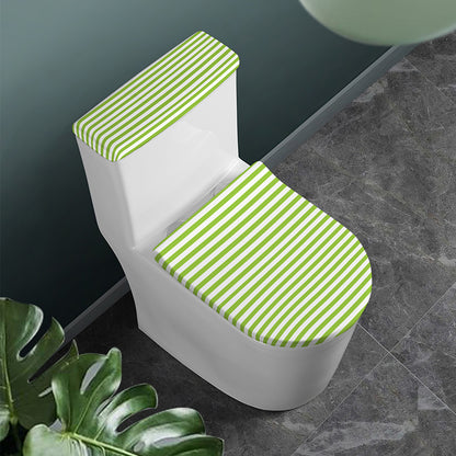 Green And White Striped Pattern Print Toilet Lid And Tank Cover Set