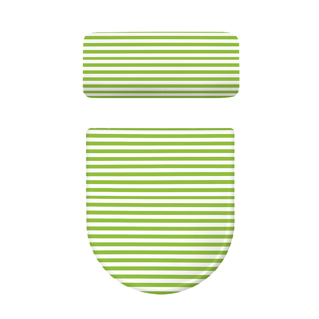 Green And White Striped Pattern Print Toilet Lid And Tank Cover Set