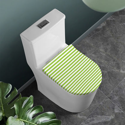 Green And White Striped Pattern Print Toilet Lid Cover