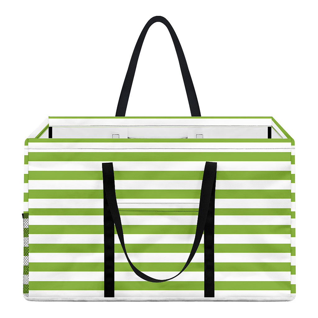 Green And White Striped Pattern Print Utility Tote Bag