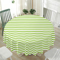 Green And White Striped Pattern Print Waterproof Round Tablecloth