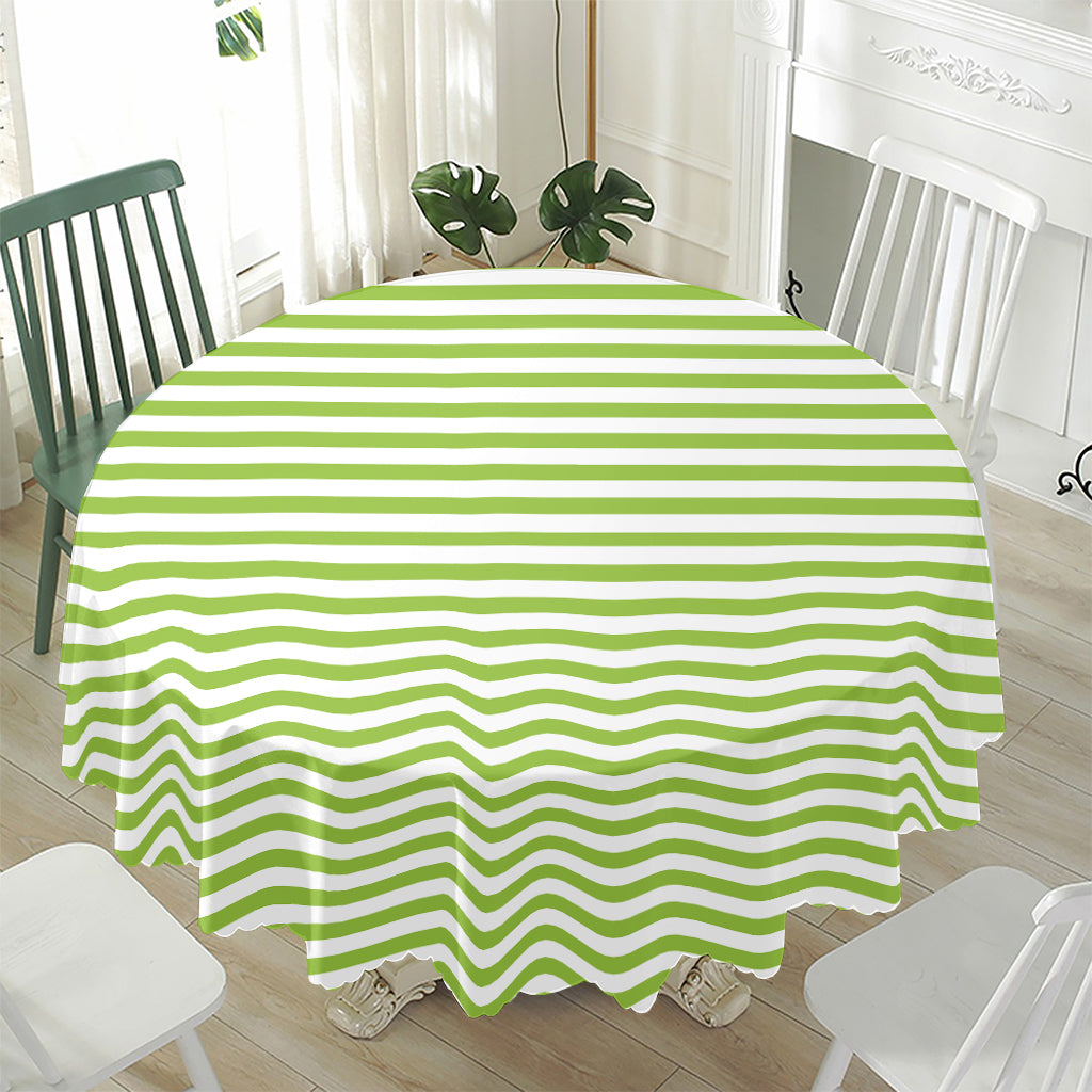 Green And White Striped Pattern Print Waterproof Round Tablecloth