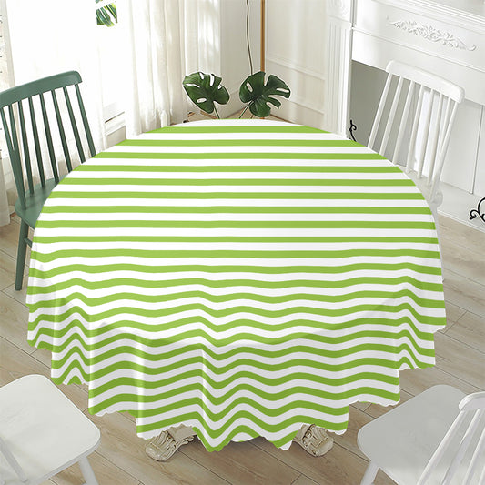 Green And White Striped Pattern Print Waterproof Round Tablecloth