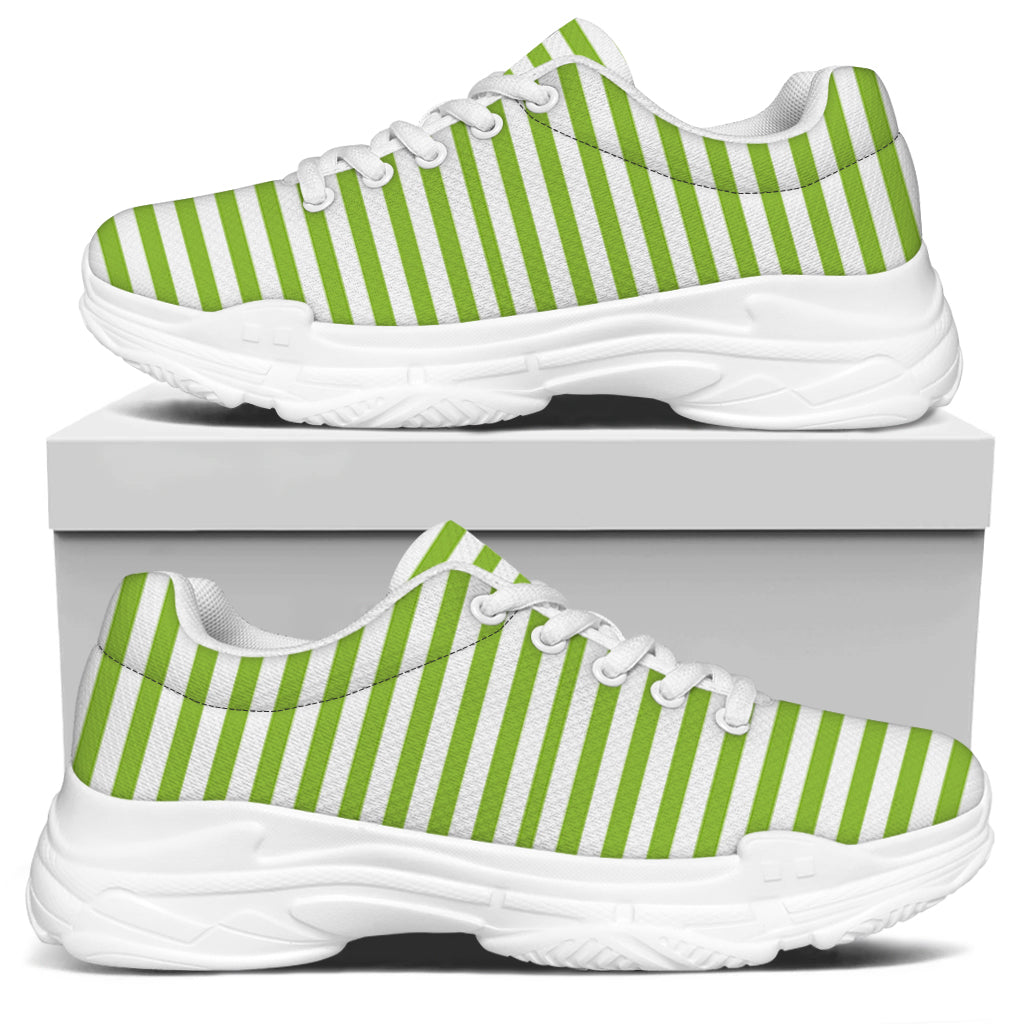 Green And White Striped Pattern Print White Chunky Shoes