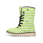 Green And White Striped Pattern Print Winter Boots