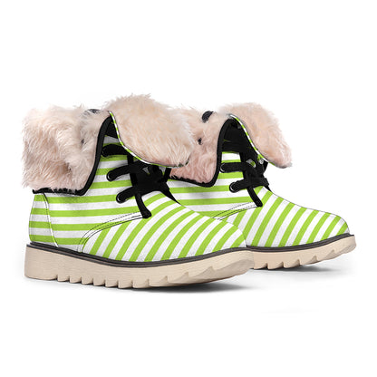 Green And White Striped Pattern Print Winter Boots