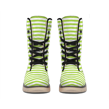 Green And White Striped Pattern Print Winter Boots