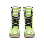 Green And White Striped Pattern Print Winter Boots