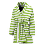 Green And White Striped Pattern Print Women's Bathrobe