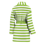 Green And White Striped Pattern Print Women's Bathrobe