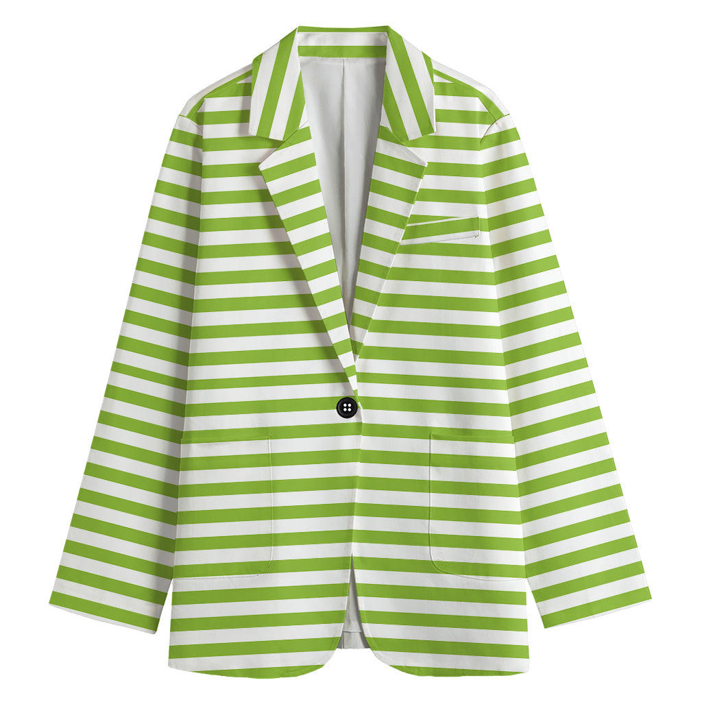 Green And White Striped Pattern Print Women's Blazer