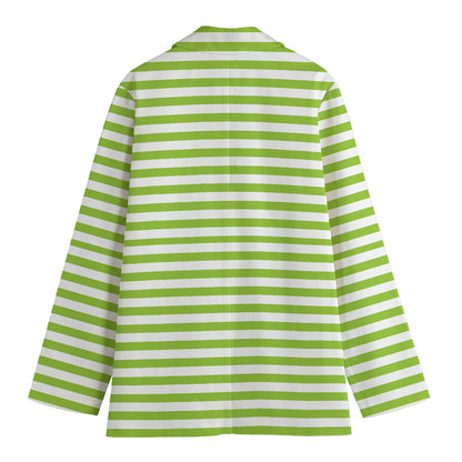 Green And White Striped Pattern Print Women's Blazer