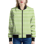 Green And White Striped Pattern Print Women's Bomber Jacket