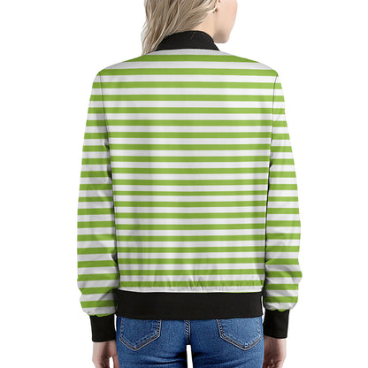 Green And White Striped Pattern Print Women's Bomber Jacket