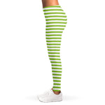 Green And White Striped Pattern Print Women's Leggings