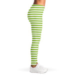 Green And White Striped Pattern Print Women's Leggings