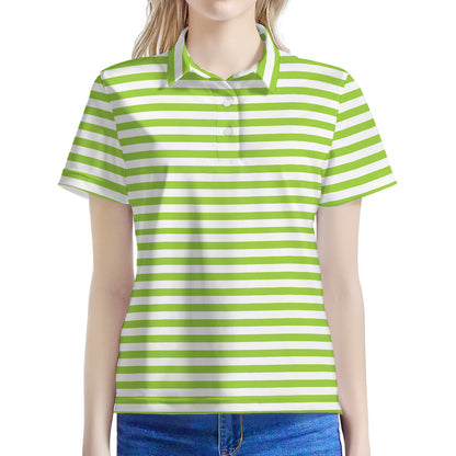 Green And White Striped Pattern Print Women's Polo Shirt