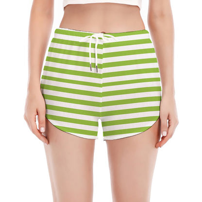 Green And White Striped Pattern Print Women's Split Running Shorts