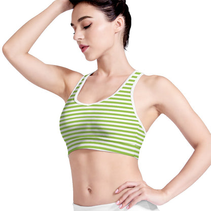 Green And White Striped Pattern Print Women's Sports Bra